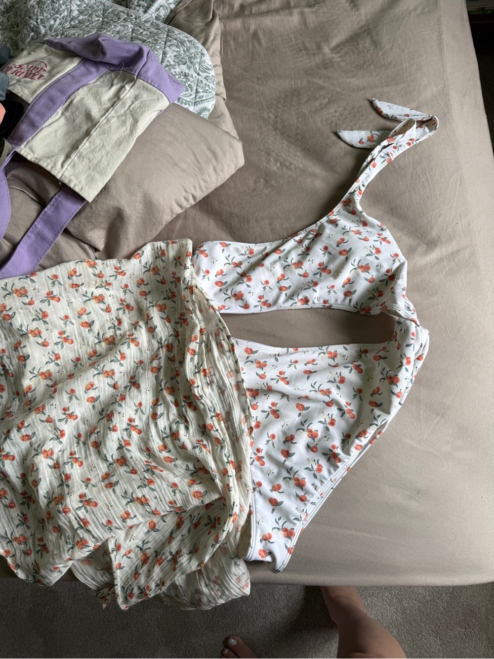 Abercrombie & Fitch White Floral One-Shoulder Swim Top and Matching Skirt Set